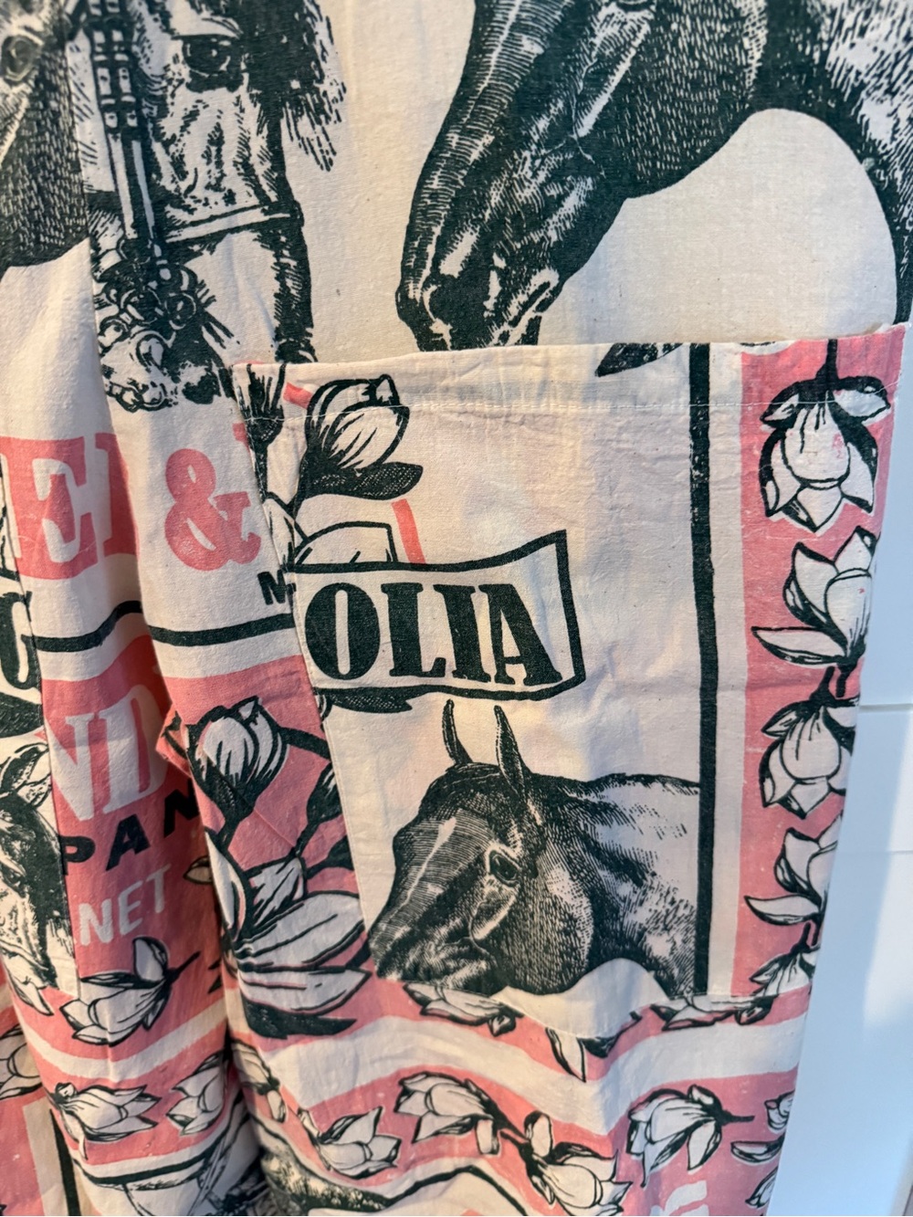 Vintage Style Feed Sack Horse Overalls | Magnolia B&W Feed Wide Leg Jumpsuit One - Picture 3 of 8